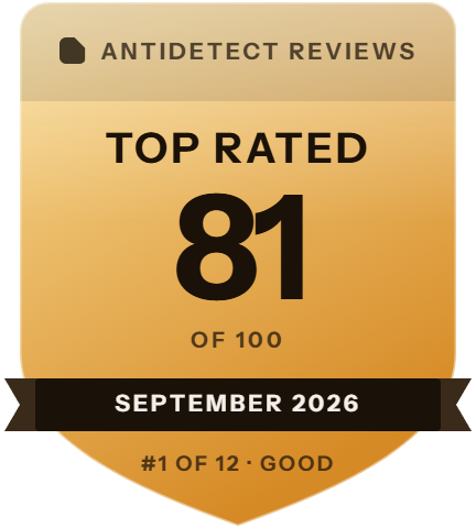 Kameleo: rank 1 of 12, 81 of 100 on Antidetect Reviews