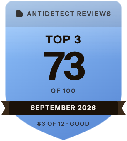 Multilogin: rank 3 of 12, 73 of 100 on Antidetect Reviews
